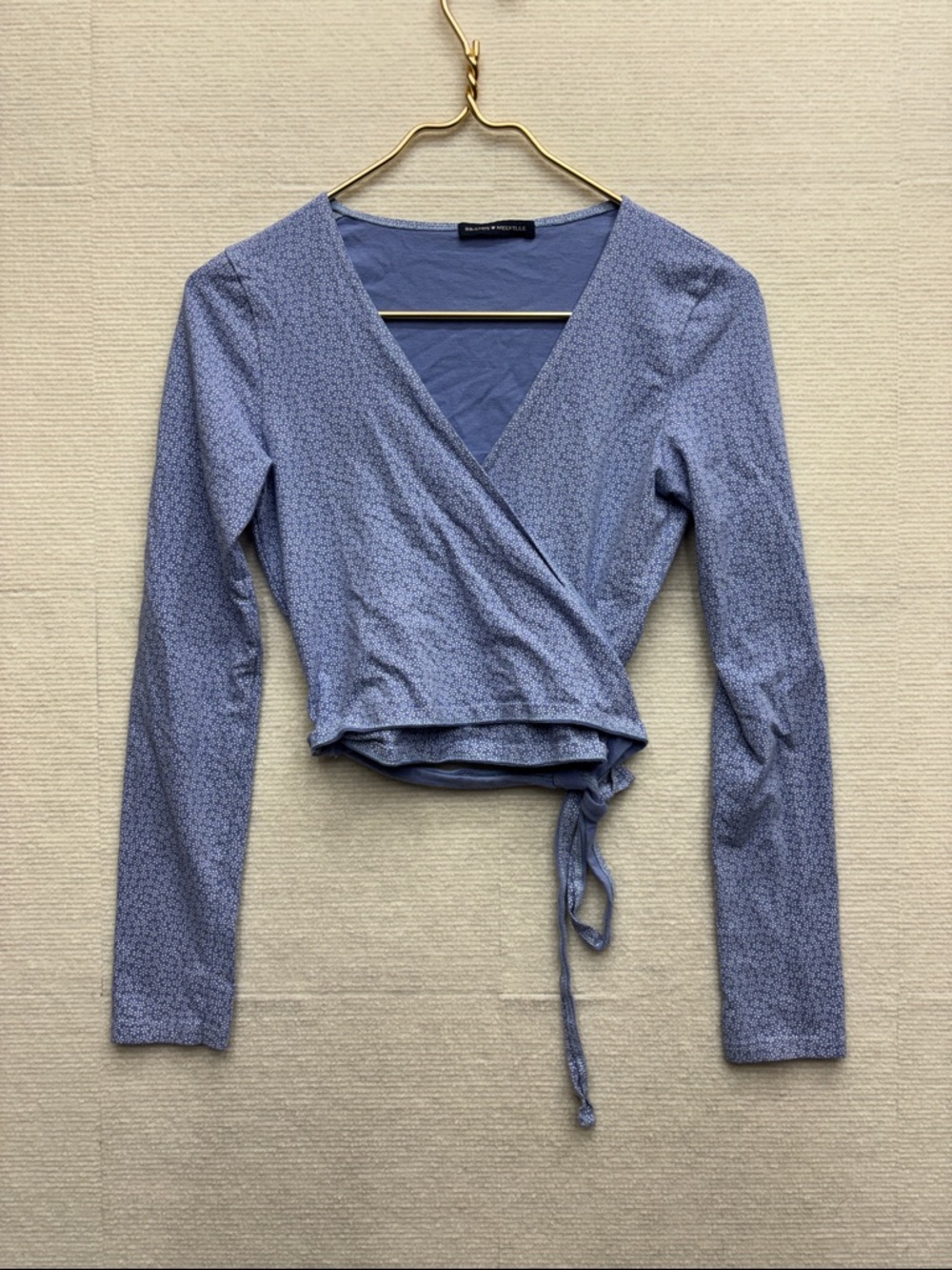 Brandy Melville | Wrap Front Long-Sleeve Top in Dusty Blue